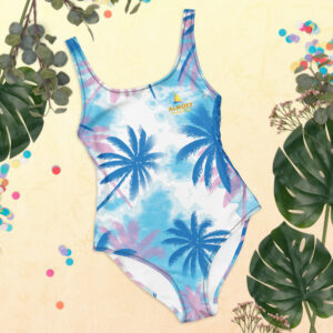 Almost Paradise 1-Piece Swimsuit (Pink & Blue Palm)